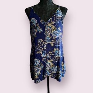 En Creme Sleeveless Blue Floral Mini Dress with Button Front